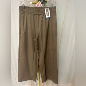 Matty M Camel Pinstripe Pull On Pants Size L NWT Stretch Waist Straight Leg